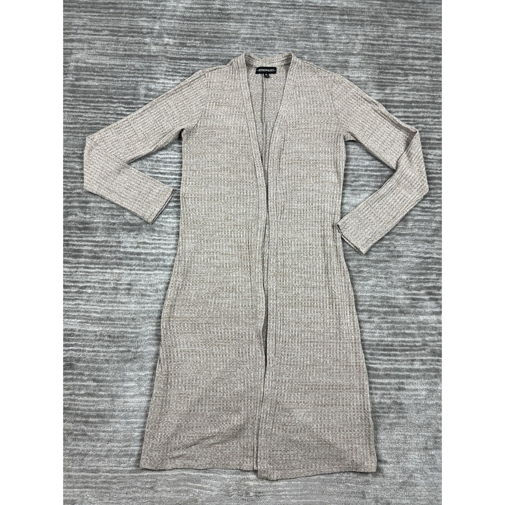 Inspired Hearts Sweater Women Medium Beige Cardigan Longsleeve Open Front Duster